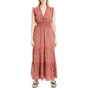 Max Studio Crepe Sleeveless Ruffle Neck Tiered Maxi Dress